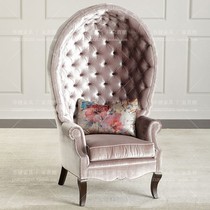 European high backrest single sofa Hotel club Egg-shaped space chair Villa model room Pink fabric princess chair