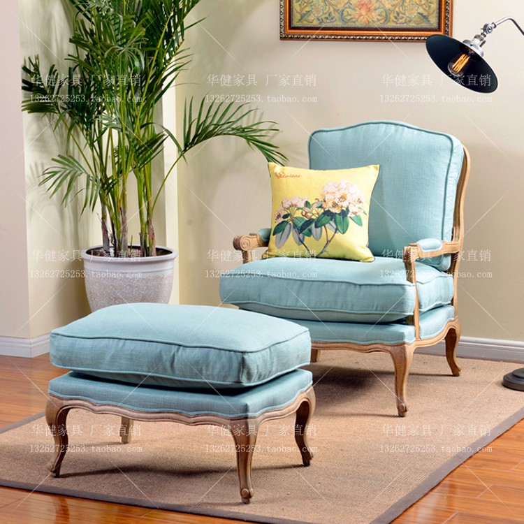 Spot American Countryside Single Sofa Full Solid Wood Balcony Casual Tiger Chair with pedalling retro nostalgia-ins wind