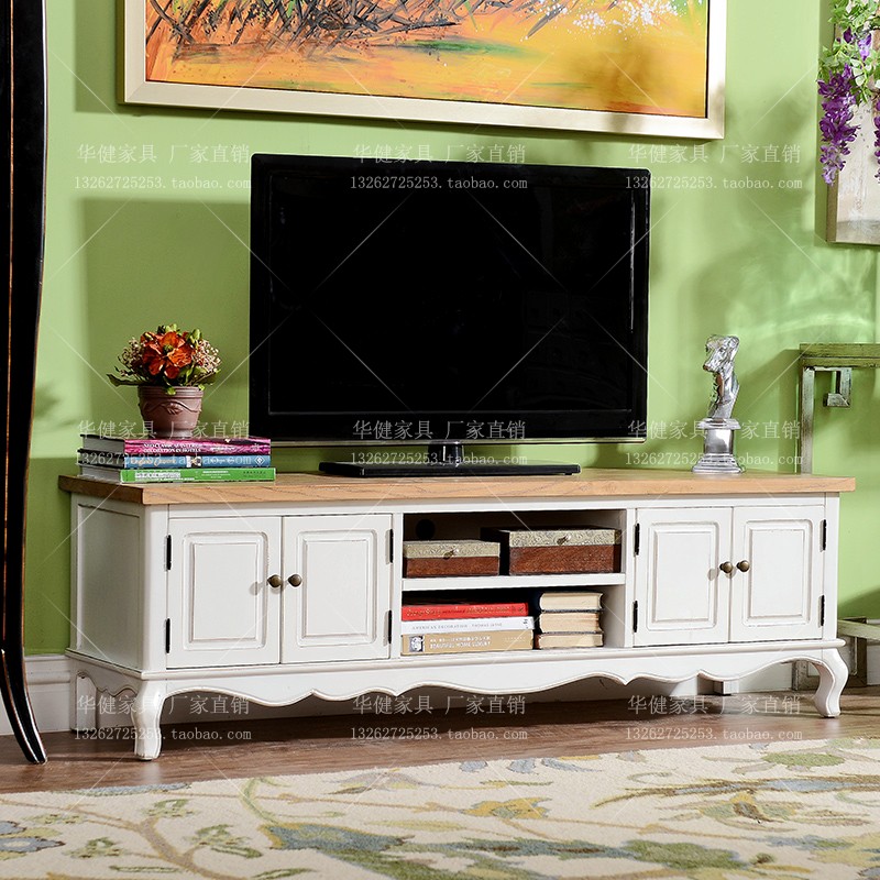 European and American style high-end villa living room solid wood TV cabinet 1 6 m long white retro made of old field minimalist style