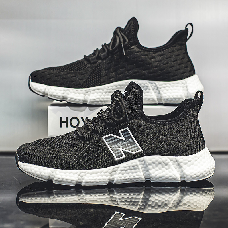 Casual Shoes, Sports Shoes, Men's Shoes, Fly-Woven Mesh, Popcorn Soft Sole, soft sole Black Lightweight Running Shoes, Couple Style