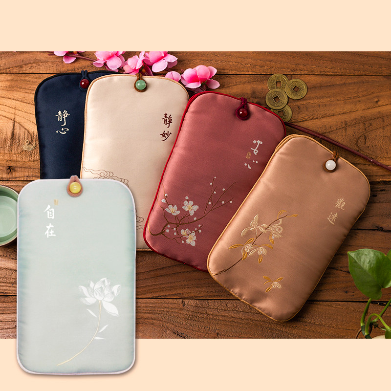 Portable Zen Handmade Silk Embroidery Mobile Phone Bag Portable Messenger Bag Chinese Style Retro Buckle Antique Coin Purse