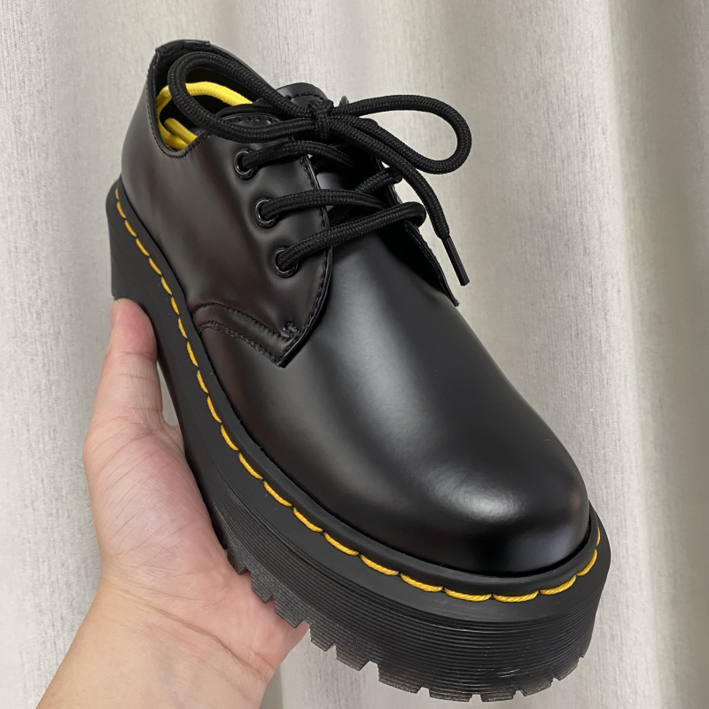 Caviar 1461 Women's Shoes Quad Platform Shoes Low-Top Black Leather Shoes Bex Height-Increasing Martin Boots Short Boots Single Shoes
