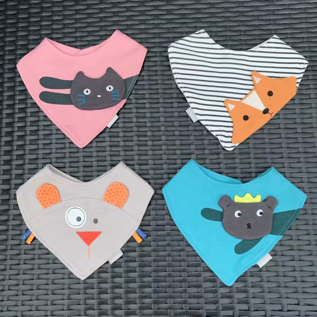 Spring new baby pure cotton triangular towel solid cartoon handmade cloth with spat towel children styling bib