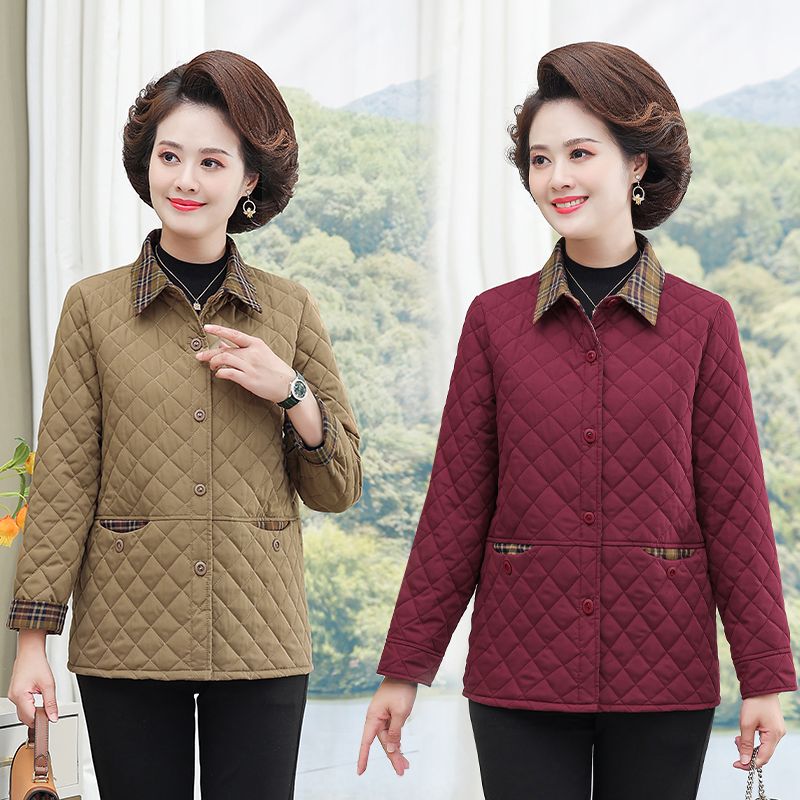 Lightweight Short Cotton Jacket for Middle-Aged Moms, Winter Coat for Middle-Aged and Elderly Women, Loose Cotton-Padded Jacket with Shirt Collar