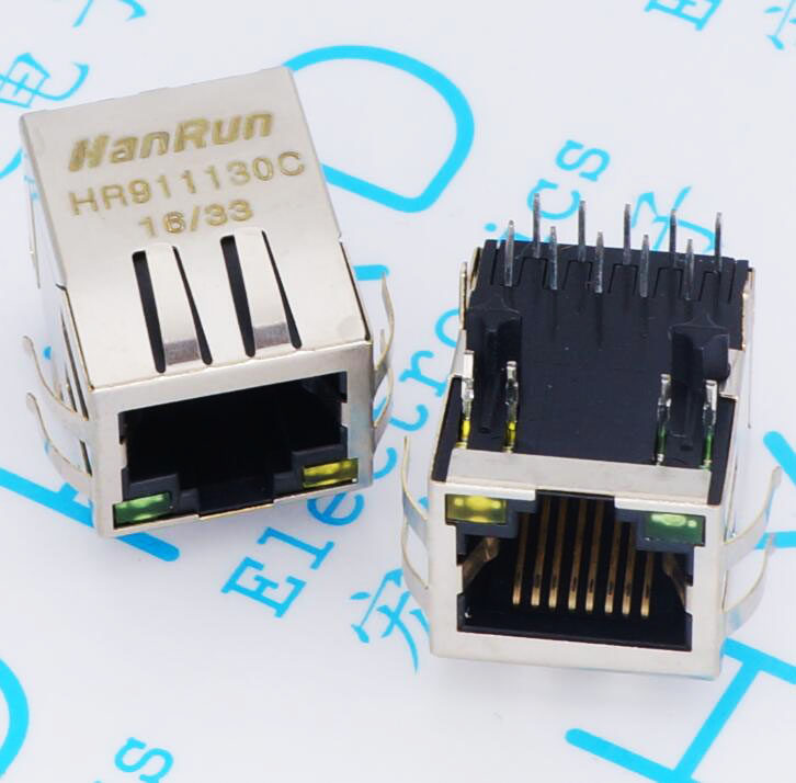 HR911130C HY911130C 带灯带弹片 RJ45千兆网口 卧式滤波器