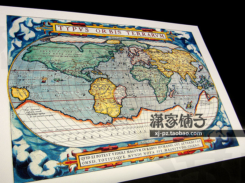 1570 Ancient world map Geographical discovery Nautical exploration Painting core Poster European decorative painting