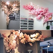 Simulation cherry blossom wall decoration ornaments front ceiling pink top Vine silk flower dried flower tree Vine high Branch
