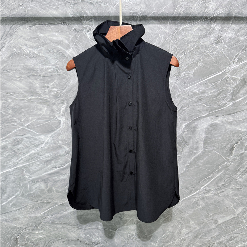 Shenzhen Nanyou Women's Sleeveless Ruffled Stand-Collar Cotton Shirt, Simple and Loose Fit, Slimming Vest-Style Blouse for Women