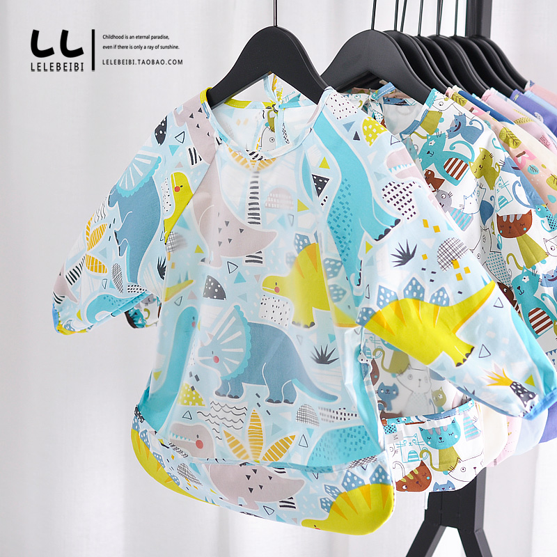 Baby Dining Hood Clothing Baby Bib Waterproof Anti Dirty Children Anti-Wear Long Sleeve Protective Clothing Drawing Small Apron Protective Clothing
