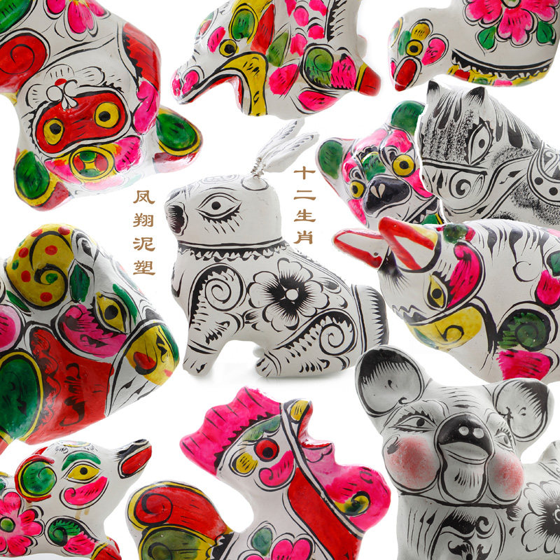 Vegetarian Song people) Guan Gong God of Wealth) Rat Cow Tiger Rabbit Dragon Snake Horse Sheep monkey chicken dog pig)Fengxiang clay sculpture) Gift