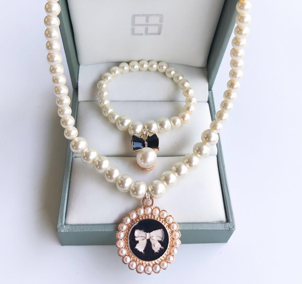 Korean version of girls children's baby accessories jewelry cute bow pearl series beautiful princess necklace bracelet