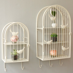 European style entrance wrought iron wall decoration wall hanging birdcage flower stand wall decoration shelf with hook wall decoration