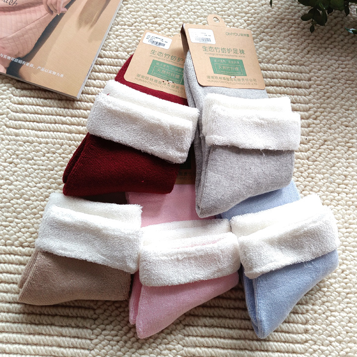 Oerinya Bamboo Fiber Lady Autumn Winter Hair Ring Thickened Warm Socks Antibacterial Deodorant Female Midcylinder Health Socks