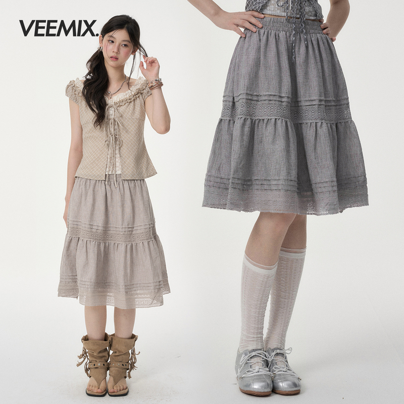 Veemix Is a Very Pretty Linen A-Line Skirt with a Youthful, Vintage Japanese Style, Suitable for Everyday Wear and a Retro Mori Girl Look