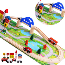 Wooden 40 track overpass model traffic scene building block toy car train track compatible IKEA