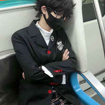 P5 Persona cosplay costume of Renzo Amamiya, wig, bag, glasses, complete set of cosplay costume of Kashiwa
