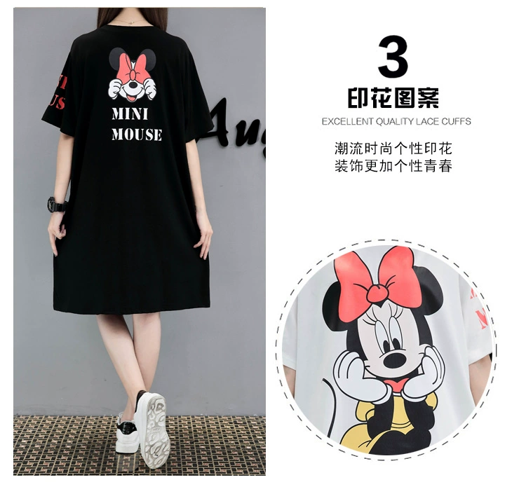 Mùa hè mới phiên bản Hàn Quốc của phụ nữ dài cỡ lớn hoạt hình dài Mickey in áo sơ mi tay ngắn học sinh - Cộng với kích thước quần áo