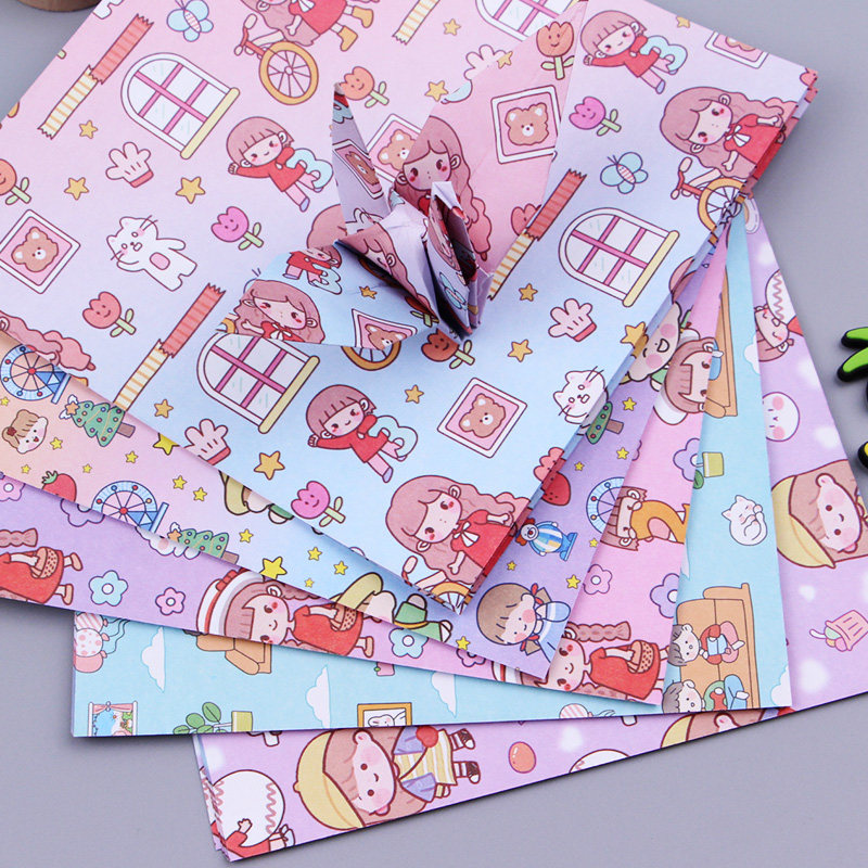 Good table friends * Double-sided cartoon cute girl pattern square color copy paper Children's thousand paper cranes handmade jam color paper