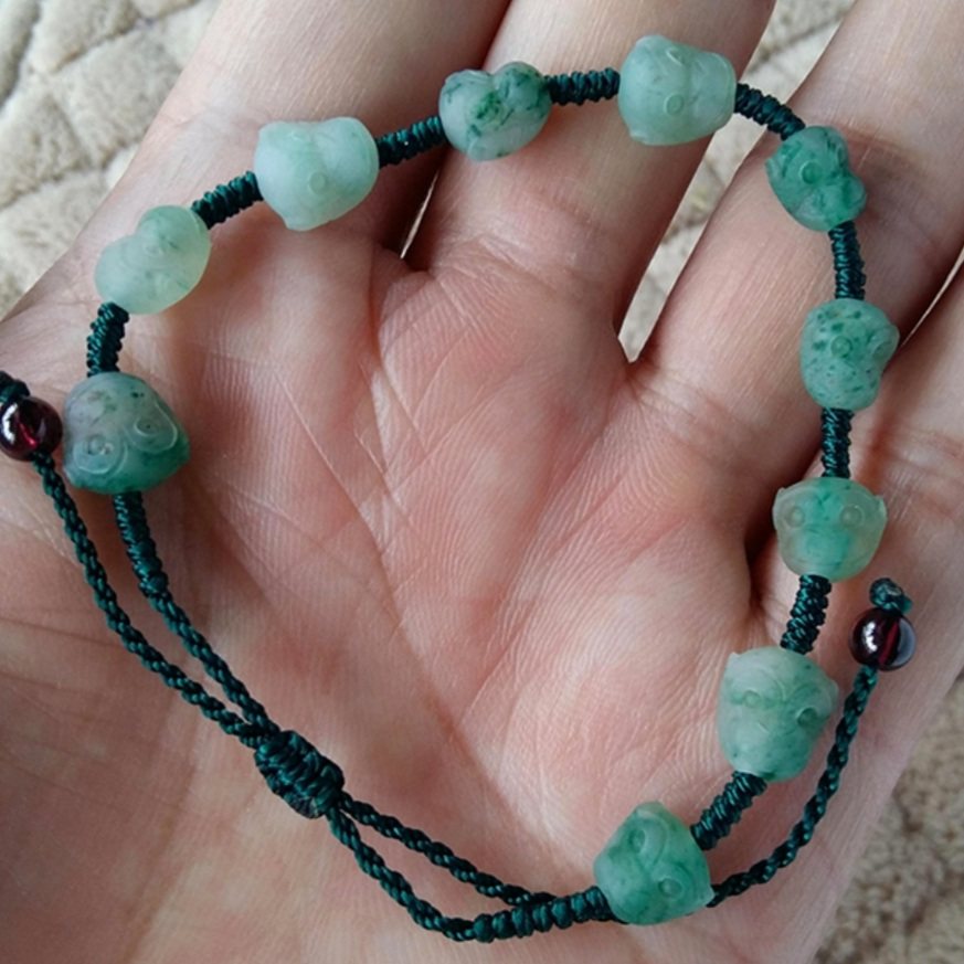 Natural Nanyang Jade Dushan jade bracelet monkey head carving day Blue Green women's hand string transfer beads good time