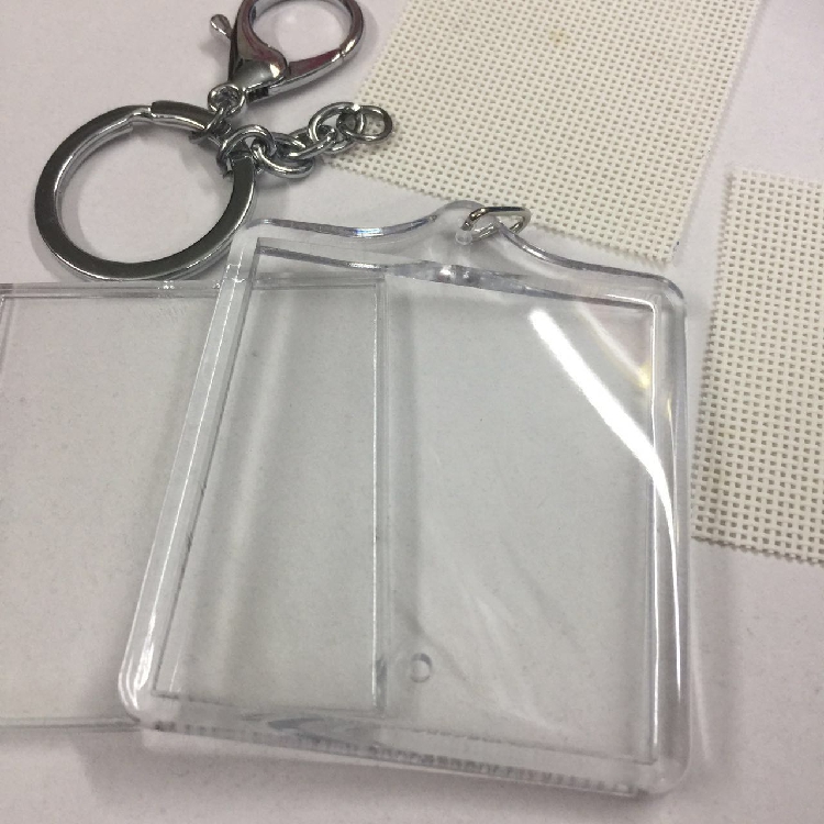 Blank cross embroidered acrylic transparent key buckle bag hanging with 2 pieces of cloth key buckle (without wire needle drawing)