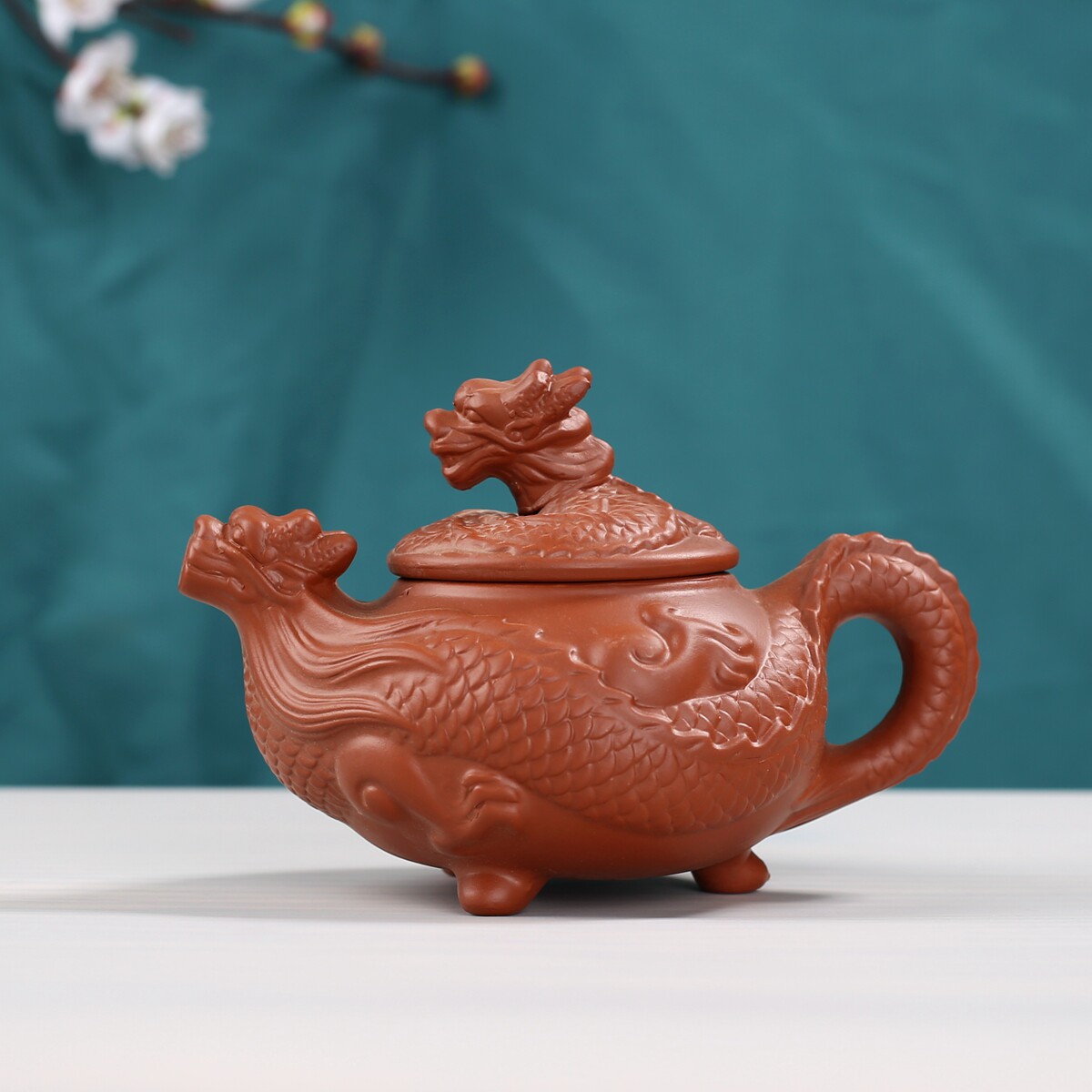 壺　置物　龍　大壺 正宗紫砂壺三腳高龍壺浮雕大花茶壺霸王龍潮州功夫泥壺300ml博古|茶壺