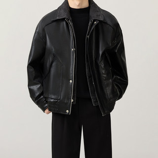 Fake Two-Piece Design Spliced Pu Leather down Jacket for Men, High-End Thickened Fashionable Cool Men's Winter Coat