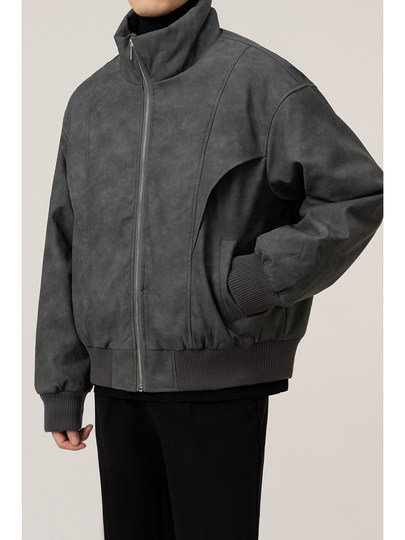 Korean style stand collar 2024 new winter thickened imitation leather down jacket for boys casual loose warm jacket trendy