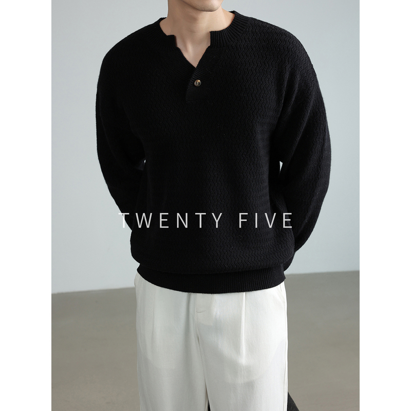 100% Sheep Wool Series | Old Money Style Henry Collar Wave Pattern Autumn and Winter Pullover Warm Knitted Base Sweater