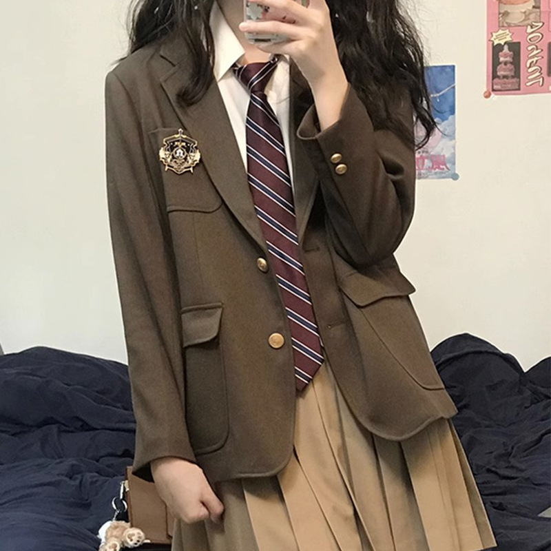 Jk Uniform Brown Blazer College Style Junior High School Uniform Set Two-Button Female Spring and Autumn School Uniform