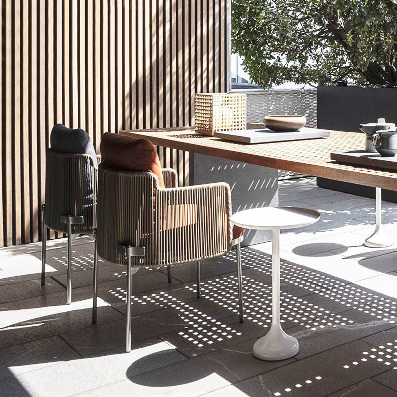 Nordic outdoor table and chair open-air villa garden courtyard outdoor rattan chair leisure sunscreen waterproof solid wood dining table combination