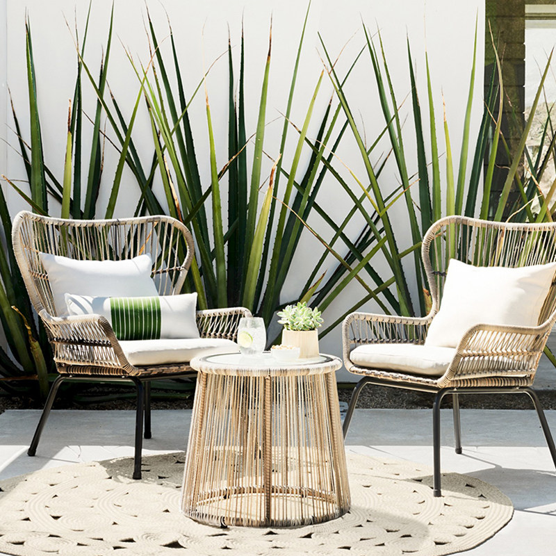 Balcony small table and chair rattan chair three-piece set outdoor leisure courtyard garden open-air terrace coffee table simple rattan table and chair