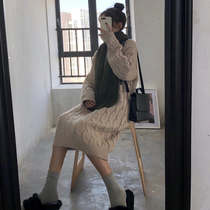 Pregnant Woman Autumn Clothing Sweater 2022 Autumn Winter New Thickening of Lazy Wind Cover Pregnant pregnant women with knitted dress surges in dress