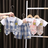 Летняя одежда, детский комплект, пиджак классического кроя, летние шорты, штаны, в западном стиле, короткий рукав, 1-3 лет