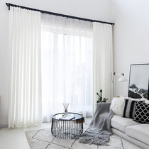 Nordic INS minimalist modern padded non-perforated cotton and linen curtains white living room bedroom blackout finished fitting room