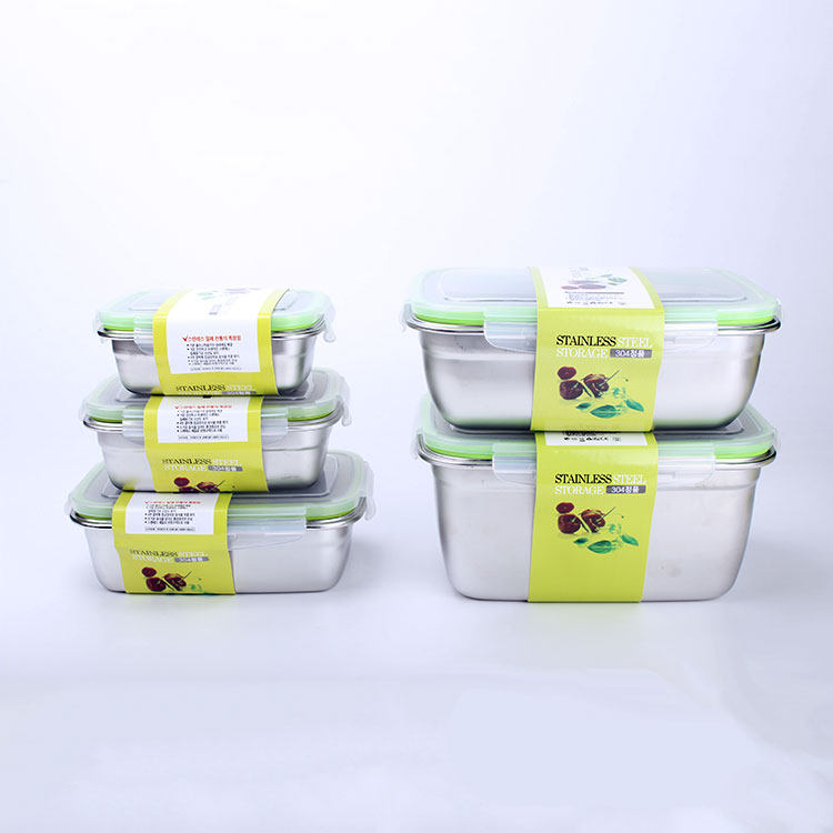 304 stainless steel fresh-keeping lunch box Office worker with lunch box lunch box Student children rectangular portable lunch box with lid