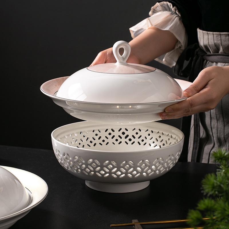 |Palace-Brilliant Moon and Lotus| "Luanfeng Lu (Phoenix Furnace) Clubhouse Chinese Cuisine Ceramic Hotel Candle Heating Dish Set |Palace-Brilliant Moon and Lotus| "Luanfeng Lu (Phoenix Furnace) Clubhouse Chinese Cuisine Ceramic Hotel Candle Heating Dish Set