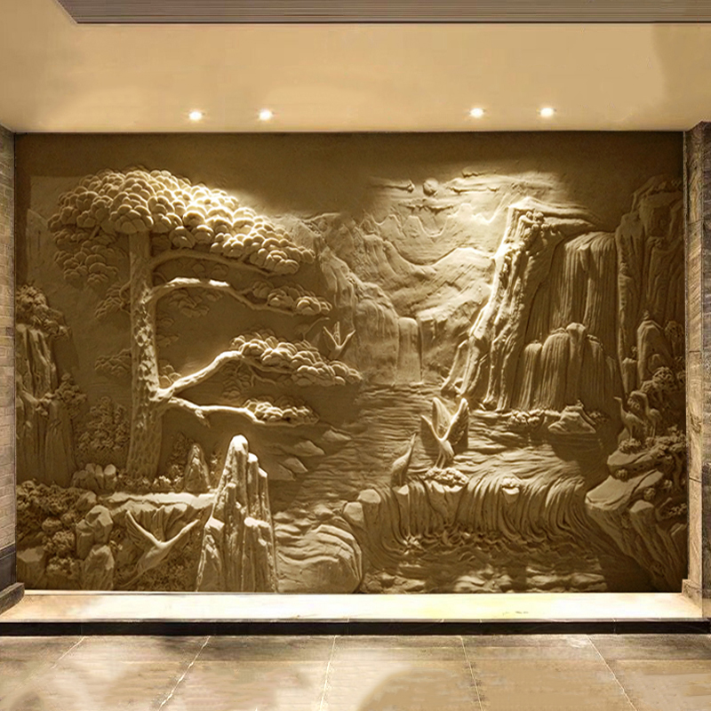 Sandstone relief mural stone carving FRP imitation copper hotel cultural tourism villa corporate culture background wall sculpture customization