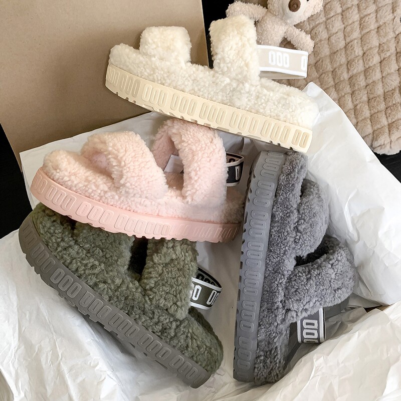 Fur Integrated Thick-Soled Furry Slippers for Women 2026 New Autumn and Winter Outerwear Elastic Band Platform Non-Slip Plush Sandals Fur Integrated Thick-Soled Furry Slippers for Women 2026 New Autumn and Winter Outerwear Elastic Band Platform Non-Slip Plush Sandals