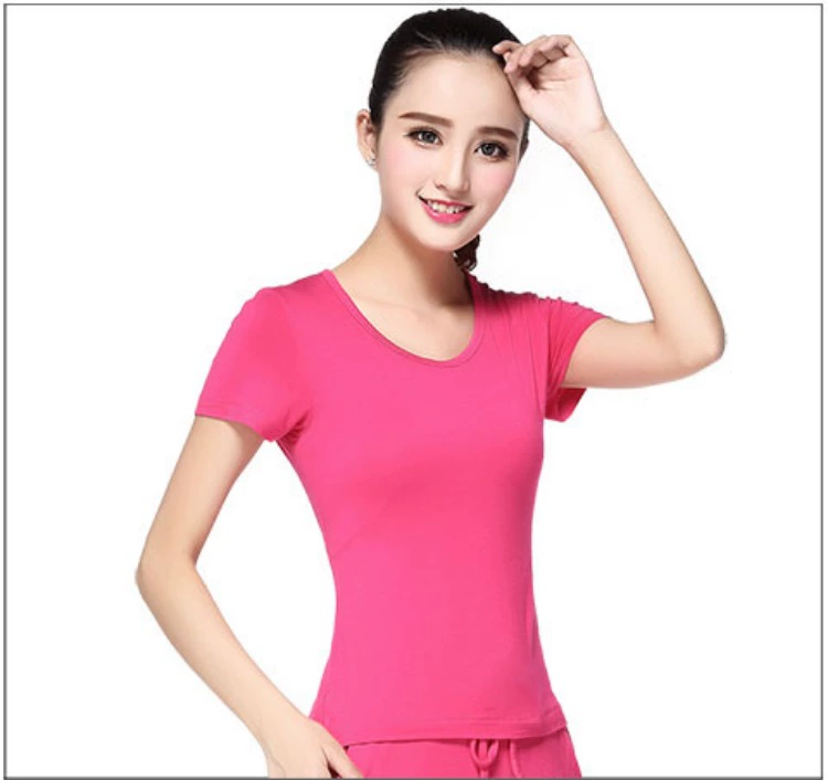 Liu Mei vuông nhảy trang phục áo sơ mi ngắn tay cổ tròn mùa hè quần áo khiêu vũ quần áo khiêu vũ Latin tập thể dục áo thun - Khiêu vũ / Thể dục nhịp điệu / Thể dục dụng cụ giày khiêu vũ nam