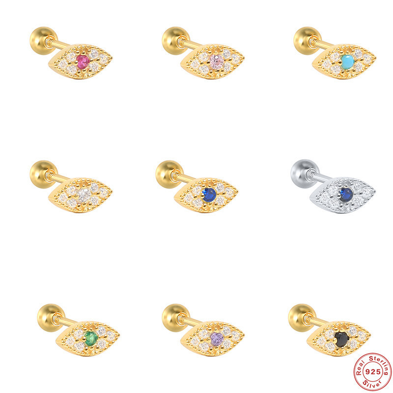 S925 Silver Single Evil Eye Diamond-Studded Cartilage Piercing Earring Cross-Border Hot-Selling Personalized Devil's Eye Earrings S925 Silver Single Evil Eye Diamond-Studded Cartilage Piercing Earring Cross-Border Hot-Selling Personalized Devil's Eye Earrings