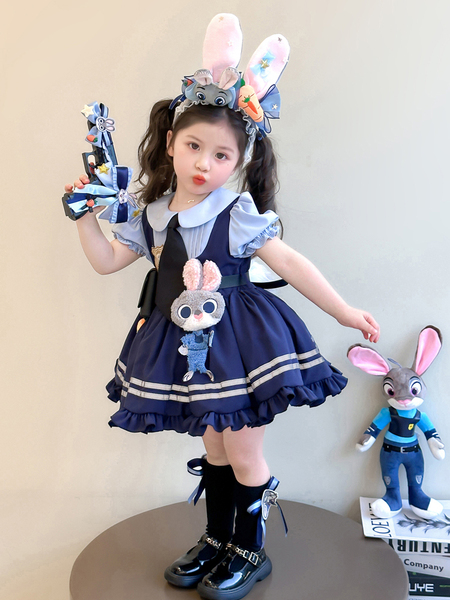 Girls' Bunny Police Officer Judy Summer Dress Children's 2026 New Style Girls' Summer Cosplay Lolita Princess Dress