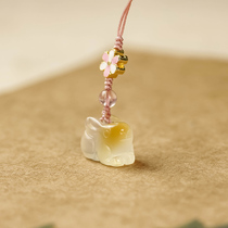 Natural chalcedony rabbit pendant cute Jade Rabbit mini Jade mobile phone chain key bag ornaments