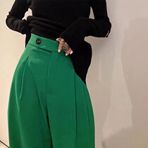 Green high-waisted straight wide-legged slacks womens spring and autumn ins tide loose weeping West pants slim Joker Thin Thin
