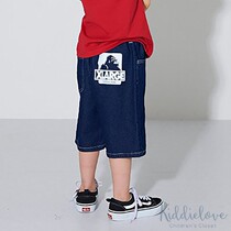 Kiddielove Japanese childrens clothing X-largeKids cotton stretch denim logo six-point jeans