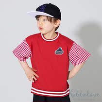 Kiddielove Japan Childrens Clothing X-largeKids Cotton Checkered Sleeves Hem Closure Loose T