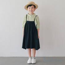 Kiddielove Japanese Childrens Clothing NHT Pure Cotton High Waist Loose Casual Strap Skirt
