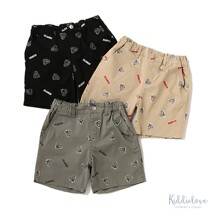 Kiddielove Japanese childrens clothing X-largeKids cotton tiled logo loose five-point pants