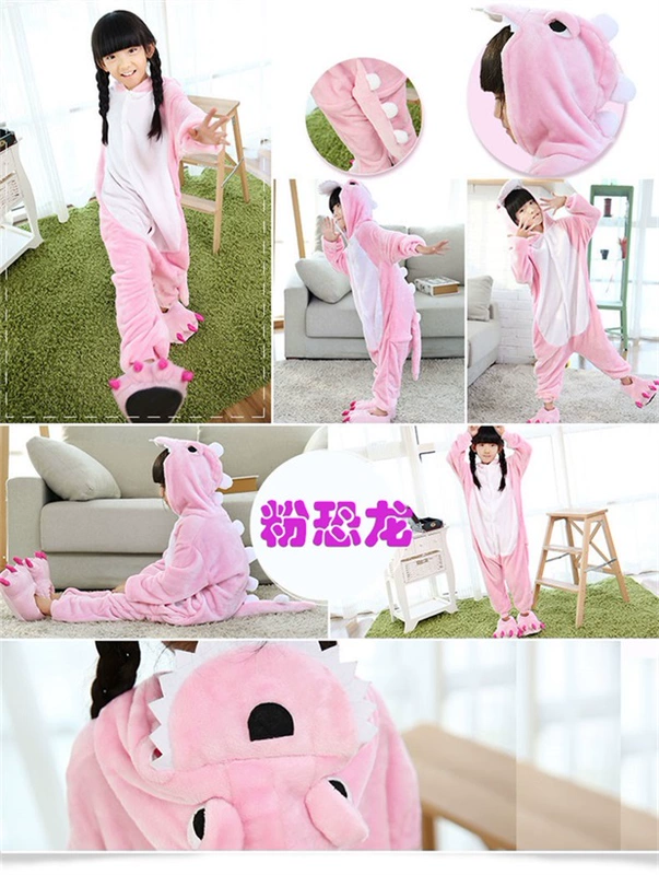 Trẻ em hoạt hình dày lên cộng với đồ ngủ nhung một mảnh động vật nam và nữ mùa đông san hô lông cừu flannel cô gái