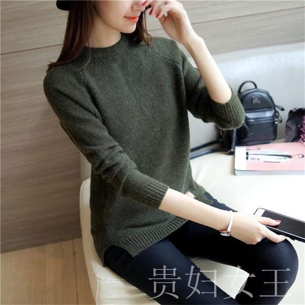 Phiên bản Hàn Quốc của áo len rộng áo len nữ mùa thu và mùa đông ngắn cổ tròn đáy áo sơ mi nữ dày ao thun