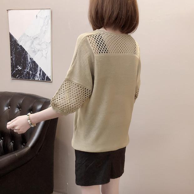 Xia áo len lụa tơ tằm tay áo mùa hè lỏng lẻo tay áo ngắn tay nửa ngắn tay áo năm điểm tay áo chạm đáy áo len gile